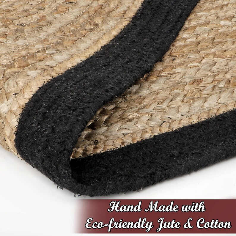 Natural Jute Runner With Black Border, Braided Area Runner Rug, Natural Jute Rug, Eco Jute