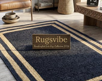 Black Jute Rug with Beige Border: Braided Rectangle Area Runner Carpet