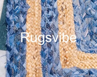 Braided Denim Jute Rug: Ecofriendly Bohemian Area Rug