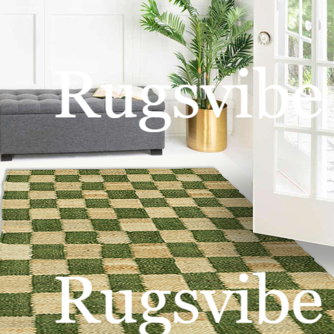 Heart Green Jute Rug Green Checkered Jute Rug: Handwoven Bohemian Hemp Area Rug - Etsy