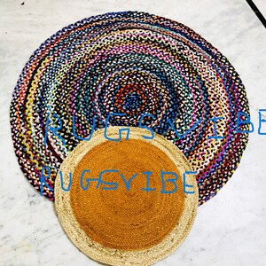 Combinación de alfombras de yute y algodón, alfombras redondas trenzadas para decoración del hogar, regalo de inauguración (1 + 1 alfombra)