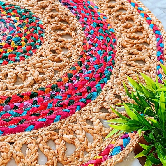 Natural Cotton Colorful Jute Rug Cotton and Jute Rug, Modern