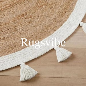 Round Brown Jute Rug With White Tassel, Braided Area Rugs For Bedroom, Livingroom,Jute Carpet