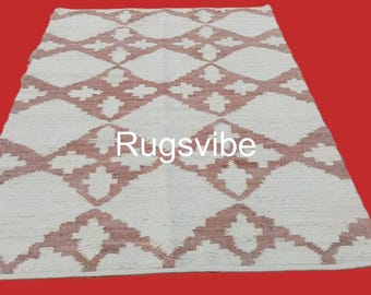 Handwoven Jute Area Rug: White & Brown Hemp, Bohemian Rustic Decor