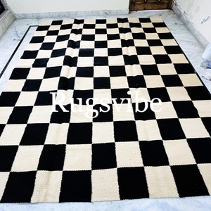 Checker Jute Rug, Black And Brown Area Checkered Rugs/Runner, Large Natural Jute Carpet  Bohemian Rug, Home Decor Rugs, Custom Rug