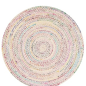 Natural Cotton Rag Rug For Bedroom Livingroom, Round Braided Cotton Chindi Area Rug/Carpet/Doormat, Handwoven Eco Friendly Rug