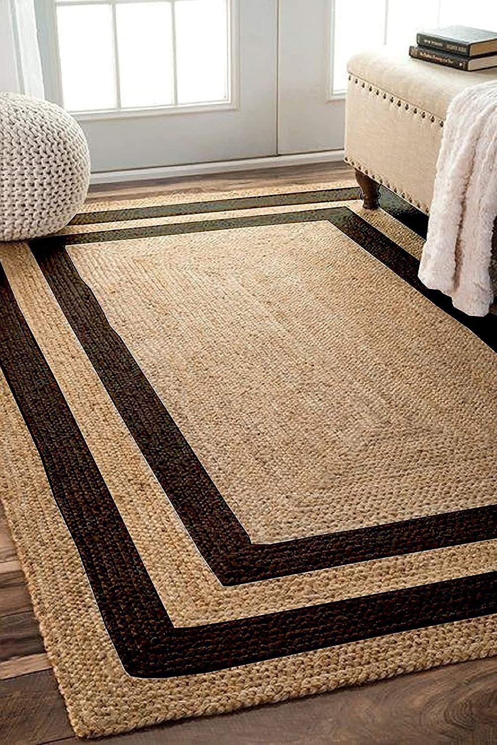 Natural Jute Rug With Black Border for Bedroom, Livingroom ,hallway