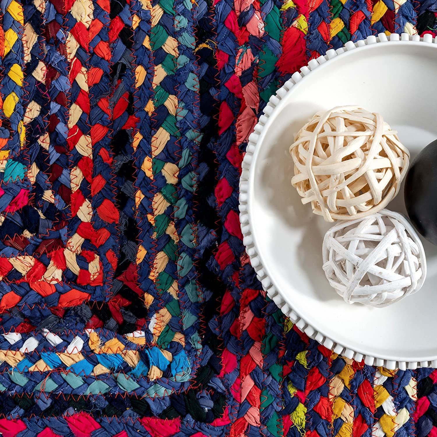 Multicolor Cotton Rag Rug, Rectangle Braided Purple Area Cotton Chindi ...