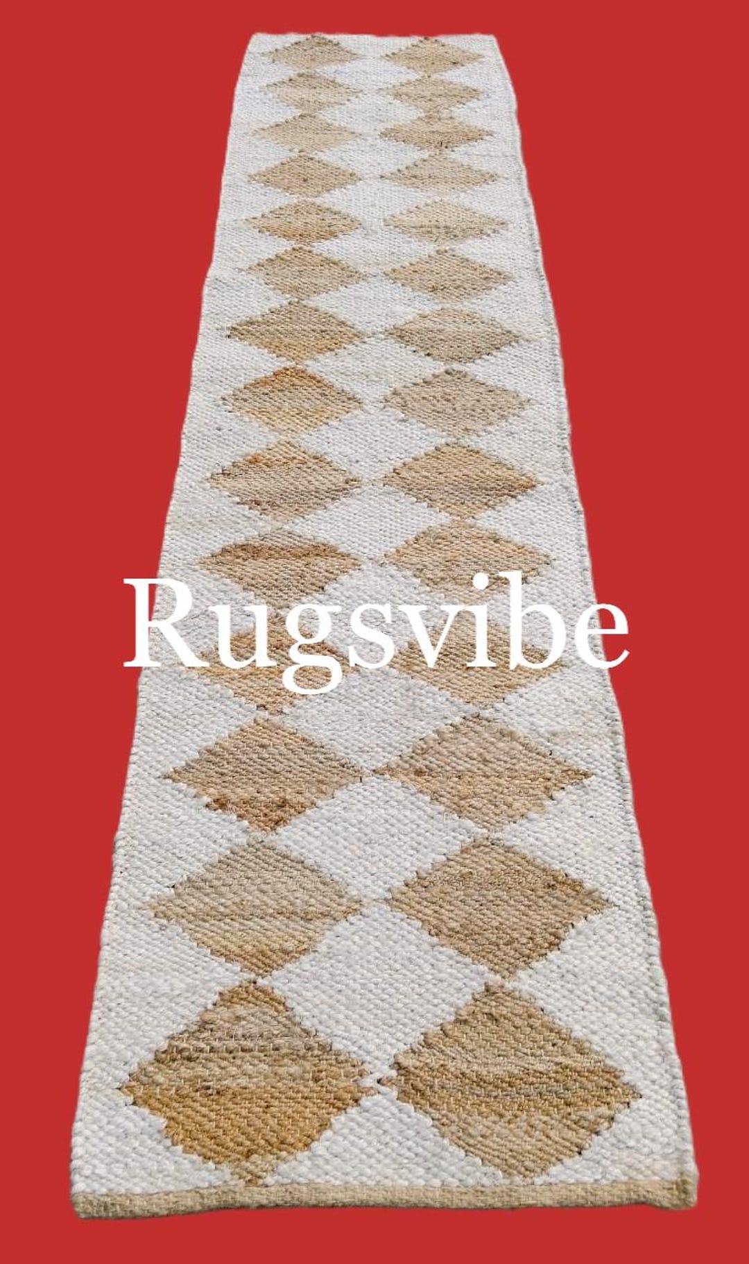 Braided Hemp Jute Runner Rug: White & Brown Diamond Design - Etsy