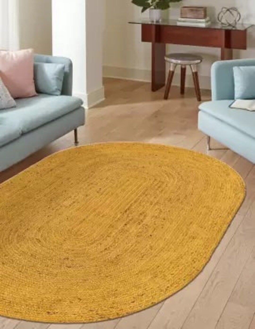 Mustard Yellow Jute Rug, Oval Braided Area Rug/floor Carpet for Home