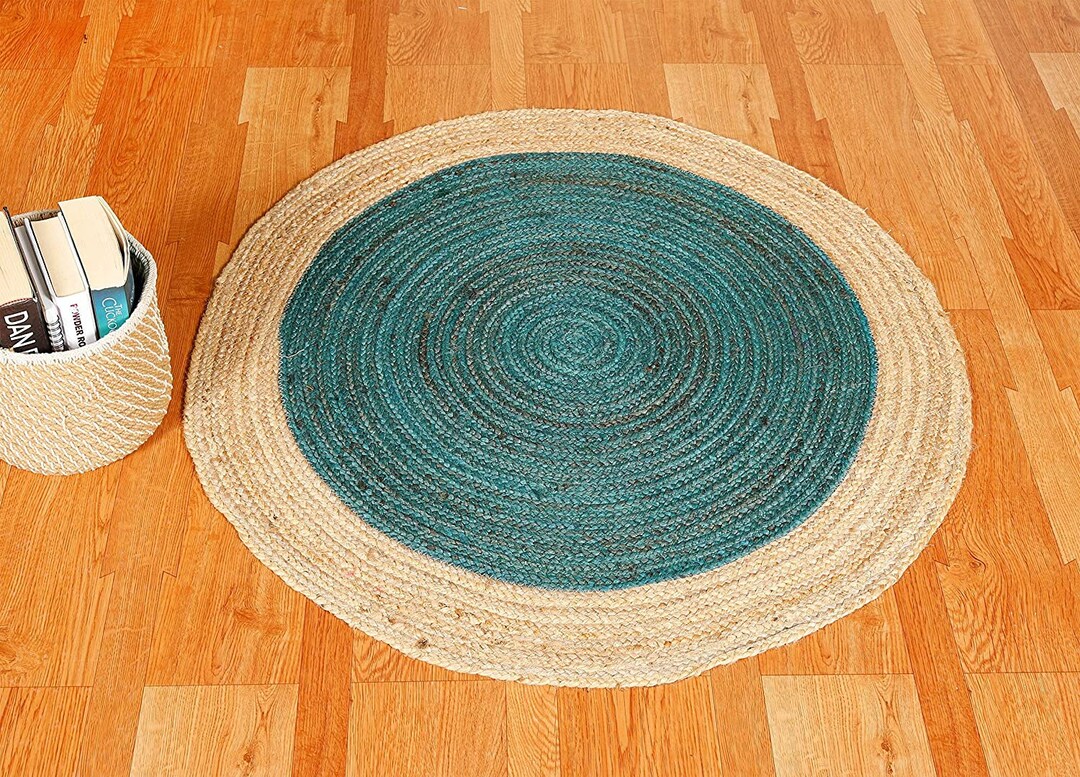 Natural Green Jute Rug With Beige Border, Round Braided Area Rugs/jute