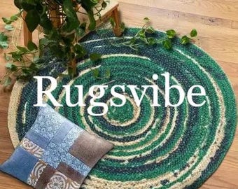 Green Round Jute Rug: Braided Bohemian Area Rug