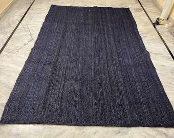 Alfombra grande de yute trenzado azul natural para el hogar y la sala de estar. Decoración de habitaciones.