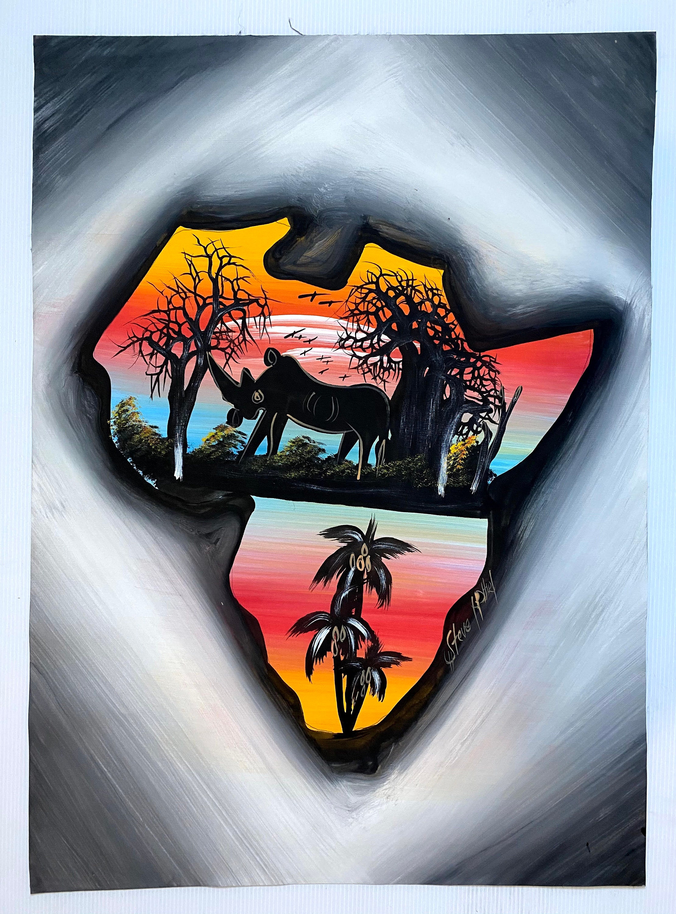 Handgemalte Original Karte Afrikas Nashorn Sonnenuntergang | Etsy