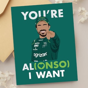 F1 アロンソ バレンタイン カード / アストン マーティン / フェルナンド アロンソ / 彼への F1 バースデー カード / F1 ファンへのギフト / F1 アート / フォーミュラ ワン ギフト