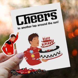 F1 Charles Leclerc-verjaardagskaart / Ferrari / kaart voor hem / vriendin / / Formule 1 / sticker / cadeau voor hem / F1-fanaccessoires