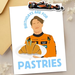 Carte d'anniversaire F1 Oscar Piastri / Pâtisserie Mclaren / Petit ami / Petite amie / Formule 1 / Autocollant / Cadeau pour lui / Accessoires pour fans de F1 Merchandising