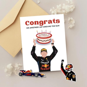 Max Verstappen Birthday Card / Redbull Fan Gift /  Formula One Art / Gift for Boyfriend / Card for Girlfriend / F1 Accessories / F1 Sticker