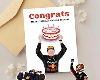 Max Verstappen Birthday Card / Redbull Fan Gift /  Formula One Art / Gift for Boyfriend / Card for Girlfriend / F1 Accessories / F1 Sticker