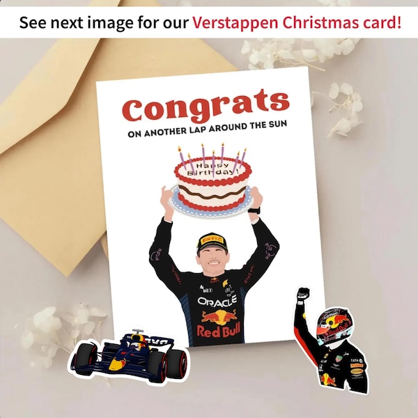 Max Verstappen Birthday Card / Redbull Fan Gift /  Formula One Art / Gift for Boyfriend / Card for Girlfriend / F1 Accessories / F1 Sticker