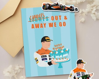 F1 Lando Norris Geburtstagskarte / Mclaren / Freund / Freundin / Formel 1 / Aufkleber / Geschenk für Ihn / F1 Fan Accessoires / F1 Merch