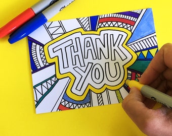 THANK YOU POSTCARDS Personalised Colouring In Postcard Stationery Pack by Handy Studio