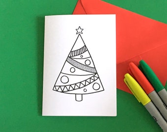 XMAS TREE #3 Personalised Colouring-in Christmas Greeting Card by Handy Studio