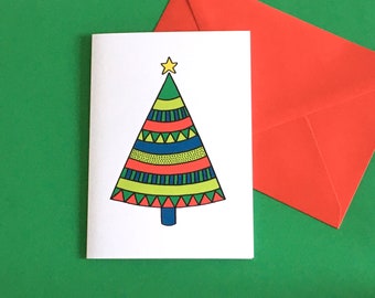 XMAS TREE Colourful Illustrated Christmas Greeting Card by Handy Studio