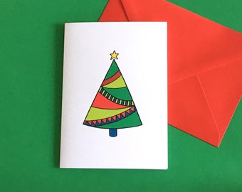 XMAS TREE #4 Colourful Illustrated Christmas Greeting Card by Handy Studio