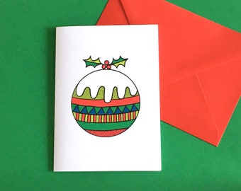 XMAS PUDDING Colourful Illustrated Christmas Greeting Card by Handy Studio