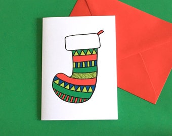 XMAS STOCKING Colourful Illustrated Christmas Greeting Card by Handy Studio