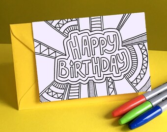 HAPPY BIRTHDAY Personalised Colouring Greeting Card by Handy Studio
