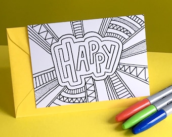 HAPPY Personalised Colouring Greeting Card by Handy Studio