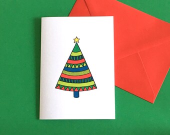 XMAS TREE #1 Colourful Christmas Greeting Card by Handy Studio