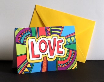LOVE Colourful Greeting Card by Handy Studio