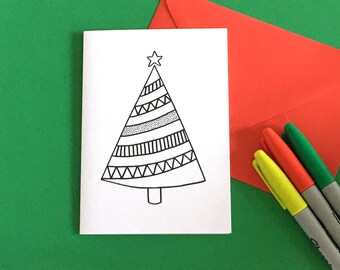 XMAS TREE #2 Personalised Colouring-in Christmas Greeting Card by Handy Studio