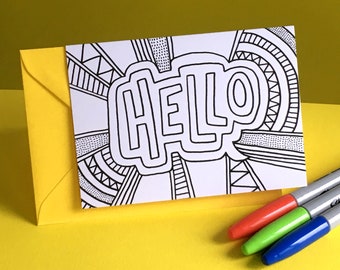 HELLO Personalised Colouring Greeting Card by Handy Studio