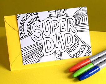 SUPER DAD Personalised Colouring Greeting Card by Handy Studio