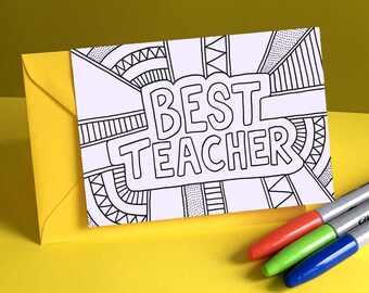 BEST TEACHER Personalised Colouring Greeting Card by Handy Studio