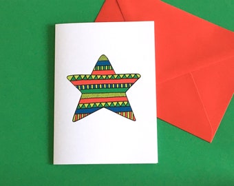 XMAS STAR Colourful Illustrated Christmas Greeting Card by Handy Studio