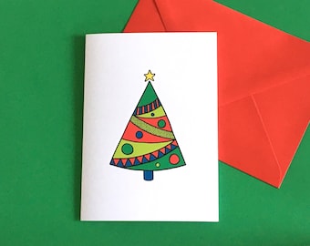 XMAS TREE #3 Colourful Illustrated Christmas Greeting Card by Handy Studio