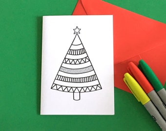 XMAS TREE Personalised Colouring-in Christmas Greeting Card by Handy Studio