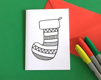 XMAS STOCKING Personalised Colouring-in Christmas Greeting Card by Handy Studio
