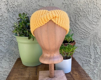 Gold and Navy Crochet Ear Warmer Basket Weave Design