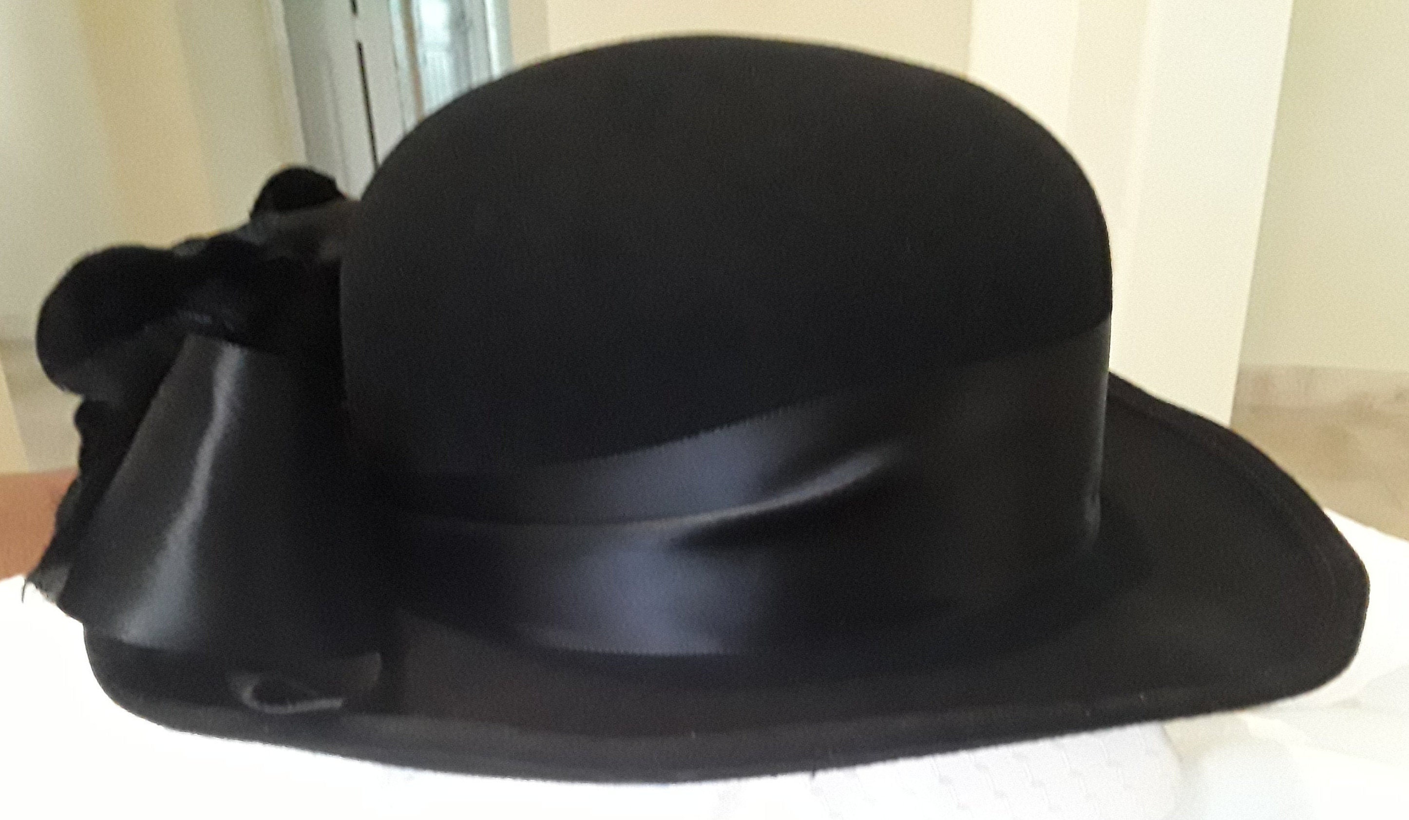1950s–60s Austelle Black Felt Bowler Hat Pink Ribbon small Charlie Pink Bowler. Hats for Men & Women main image 4