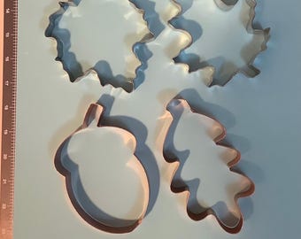 Cookie Cutters, Acorn, Oak Leaves, Set 4 pcs., metal.