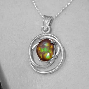 Fire Agate Silver Pendant | Artisan Crafted | Genuine Agate Fire Necklace, Mexican Fire agate Collar