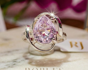 Kunzite Gemstone Ring in 950 Silver – Romantic Sculptural Statement Ring for Women