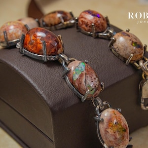 Mexican Fire Opal Tennis Bracelet | Perfect Gift Anniversary & October Birthstone | Cantera Opal Bracelet | Opal Jewelry by Robles Joyeros