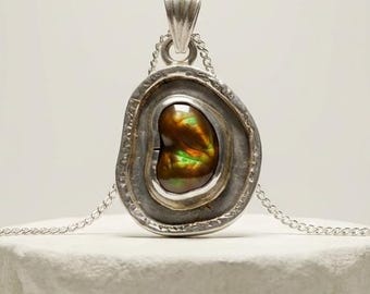 Natural Mexican Fire Agate Pendant, Handmade Sterling Silver Talisman, One of a Kind Artisan Jewelry